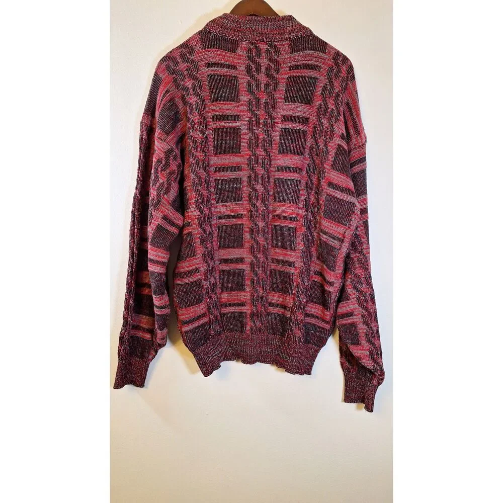 Vintage MCGREGOR Fisherman Sweater Men's Large Grandpa Cosby Red/Black Nordic